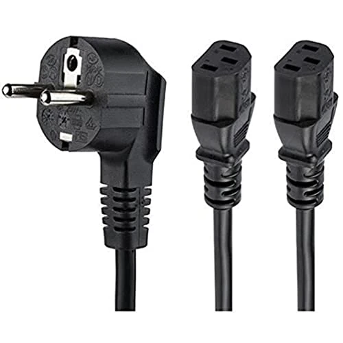 StarTech. com kabel zasilający Y, 2 m, 18AWG, EU Schuko na 2 x C13, 10 A 250 V, zamiennik kabla zasilającego AC, rozdzielacz Y, kabel zasilający do drukarki, kabel zasilający do komputera, kabel