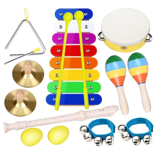 Limited offer: Smarkids Toddler Musical Instruments, Wooden Percussion Instruments Toys Set with Precisely Tuned Xylophone Flute Tambourine Maracas Triangle Shaker Eggs Early Education Musical Toys for Boys & Girls from 19.53 EUR to 14.72 EUR (save 25%)