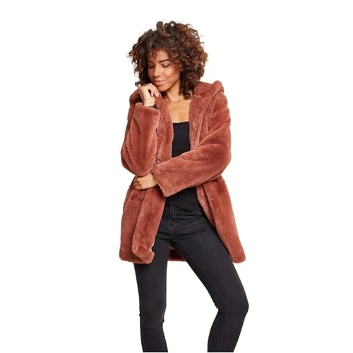 Offerta a tempo: URBAN CLASSICS Giubbotto Donna Ecopelliccia con Cappuccio Extra Grande, Cappotto in Pile Corto, Tasche Laterali e Chiusura ad Occhiello, Taglie da XS a 5XL - 37% da 79.90 € a 49.99 €