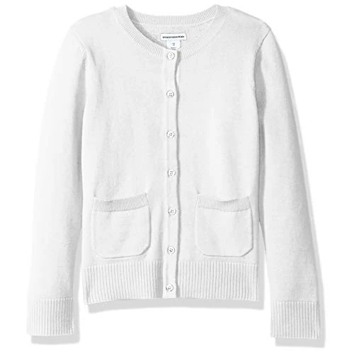 Amazon Essentials Cardigan a Girocollo Vestibilità Aderente Stile Uniforme Bambine e Ragazze, Bianco, 6-7 anni