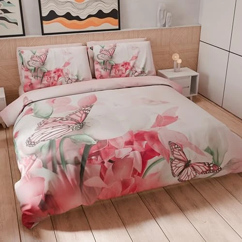 Oferta limitada: PETTI ARTIGIANI ITALIANI - Funda Nórdica 1,5 Plaza 200x200 cm (1 Funda de Almohada 50x80 cm incluida), Juego de Cama de Microfibra Estampado Mariposas Rosas - Fabricado en Italia de 15.63 € a 15.63 € (ahorro 0.00%)