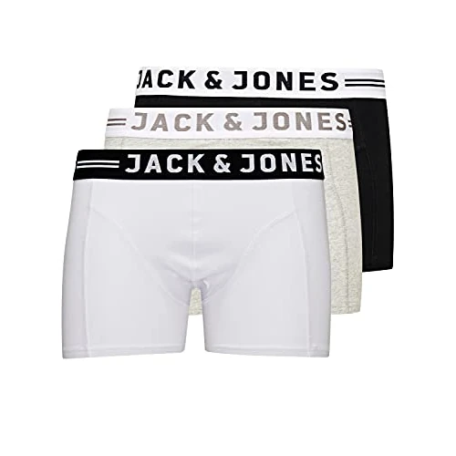 Zeitlich begrenztes Angebot: Jack & Jones Herren Boxershorts „Sense“ (Grau Melange / Schwarz / Weiß) S, (3er-Pack) von 53.75 € auf 16.28 € (69.71% Rabatt)