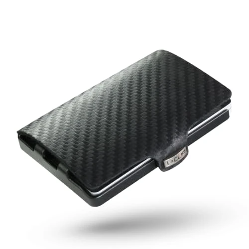 Offerta a tempo: I-CLIP Original Portafoglio Uomo Slim Banconote, Mini Wallet fino a 12 Carte, Ultraleggero 22 gr, Vera Pelle Effetto Carbon, Telaio Nero - 0.00% da 40.00 € a 40.00 €