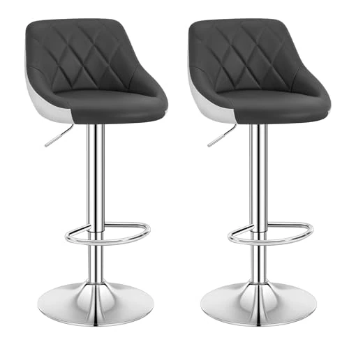 Oferta limitada: WOLTU Taburetes Cocina, Set de 2 Taburetes Altos Bar, Silla Giratoria PU con Reposapies, Taburete con Respaldo y Base Redonda de Metal, Gris+Blanco de 109.99 € a 85.73 € (ahorro 22%)