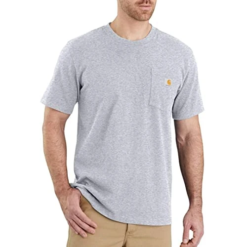 Carhartt Relaxed Fit Heavyweight Short-sleeve K87 Pocket T-shirt, Camiseta Work Utility, Hombre, Jaspeado Gris, M