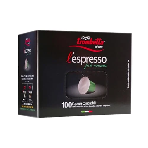 Caffè Trombetta L'Espresso, kapsułki kompatybilne z Nespresso® plus krem, intensywny i zdecydowany zapach - 100 kapsułek