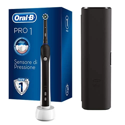 Oral-B PRO 750 CrossAction Cepillo de Dientes Eléctrico con Mango Recargable, Tecnología Braun y 1 Cabezal de Recambio y Estuche De Viaje - Negro