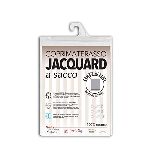 Offerta a tempo: V.I.P. Very Important Pillow Sacco Coprimaterasso in Cotone Fasciato, Lavorazione Jacquard con Zip, Cerniera su 3 Lati, 125 x 200 + 27cm Piazza e Mezza - 49% da 48.41 € a 24.80 €