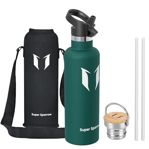 Tijdelijke aanbieding: Super Sparrow Drinkfles - 1L - RVS Waterfles met Herbruikbaar Rietje (2 Doppen), Lekvrij en Vacuüm-Geïsoleerd, BPA-vrij – Ideaal voor Sport & Outdoor van 22.95 € naar 21.95 € (4% korting)