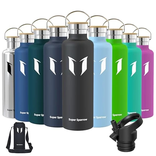 Super Sparrow Trinkflasche Edelstahl -1000ml- Auslaufsicher Thermoskanne, BPA-Frei Wasserflasche - Kohlensäure Thermosflasche für Kinder, Sprudel, Sport, Uni, Schule, Fitness, Outdoor, Camping