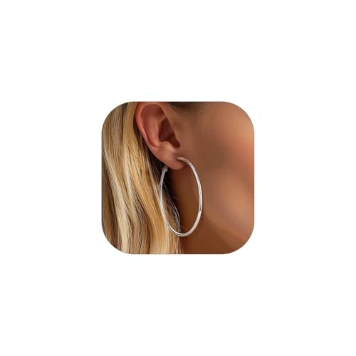 Offerta a tempo: FOCALOOK Orecchini Cerchio Media 50mm Argento in Acciaio Inox - 0.00% da 17.99 € a 17.99 €