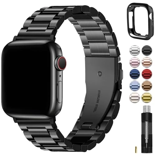 Fullmosa Metallarmband Kompatibel mit Apple Watch Armband 40mm 42mm(Series 11 10) 41mm 38mm Damen Herren, Edelstahl Bands für iwatch SE 3 2 1 Series 11 10 9 8 7 6 5 4, Schwarz