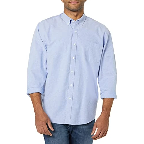 Offerta a tempo: Amazon Essentials Camicia Oxford con Tasca a Maniche Lunghe dalla vestibilità Aderente Uomo, Blu, XXL - 0.00% da 20.41 € a 20.41 €