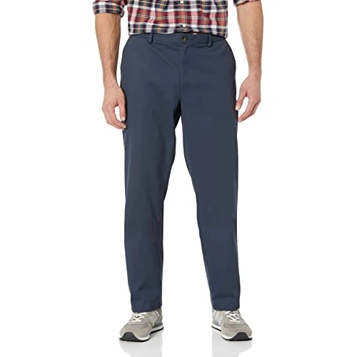 Amazon Essentials Pantalon Chino sans Pince Infroissable Coupe Droite Homme, Bleu Marine, 32W / 34L