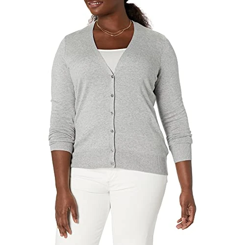 Amazon Essentials Kvinnors Lekki kardigan z dekoltem w serek (dostępny w wersji Plus Size), Jasnoszary wrzos, M