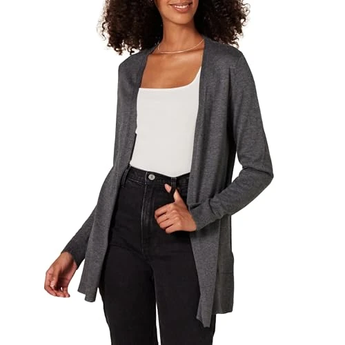 Amazon Essentials Open-front Cardigan, Cardigan Donna, Grigio (Charcoal Heather Cha), X-Large