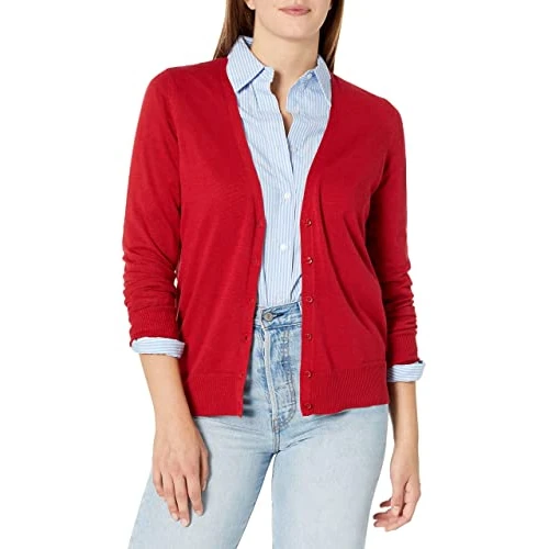 Offerta a tempo: Amazon Essentials Felpa Cardigan Leggera Donna, Rosso, L - 0.00% da 24.99 € a 24.99 €