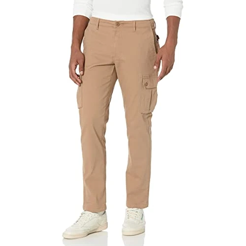 Amazon Essentials Men's Slim Fit Stretch Work Cargo Trousers (Available in Big & Tall), Dark Khaki Brown, 28W / 28L
