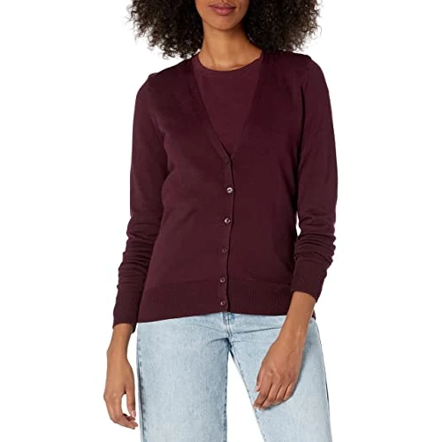 Oferta limitada: Amazon Essentials Jersey Ligero con Cuello de Pico (Disponible en Tallas Grandes) Mujer, Burdeos, M de 23.80 EUR a 20.23 EUR (ahorro 15%)