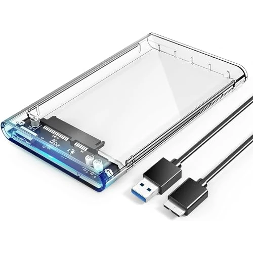ORICO Caja Disco Duro 2.5 ", Carcasa Disco Duro USB 3.0 con UASP, Adaptador Disco Duro para HDD SSD SATA I/II/III de 7mm y 9.5mm de Altura, No Requiere Herramientas, LED Indicador [Transparente]
