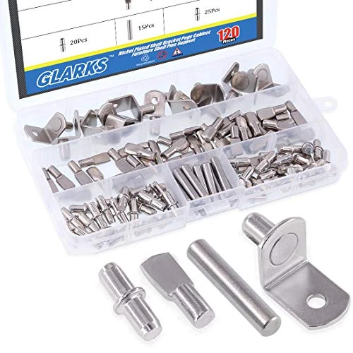 Zeitlich begrenztes Angebot: Glarks 120-teiliges Set mit 4 verschiedenen Arten von Regalhalterungsstiften, Möbelstifte für Schränke, silberfarben, mit Nickelbeschichtung von 8.99 € auf 8.99 € (0.00% Rabatt)