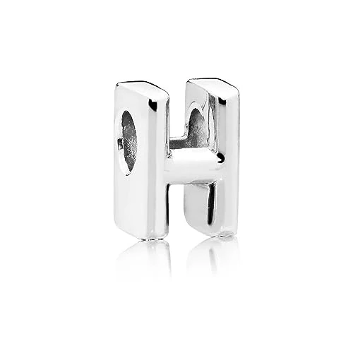 PANDORA Moments Buchstabe H - wendbares Alphabet-Charm aus Sterling-Silber mit geprägten Herzen und Perlen an der Rückseite - kompatibel mit Armbändern Moments Kollektion