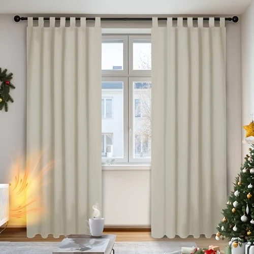 Limited offer: Deconovo Room Darkening Tab Top Curtains Thermal Insulated Window Treatment Energy Efficiency Soft Pair Curtains Blackout Curtains for Living Room 55 x 114 Inch Light Beige Set of 2 from 52.99 EUR to 35.38 EUR (save 33%)