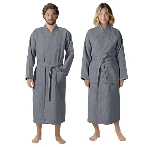 Limited-time offer: HOMELEVEL Waffle Cotton Dressing Gown Men and Women - Womens Mens Lightweight Bathrobe Gowns - Towelling Spa Robe Bathrobes - Towel Bath Robes for Ladies - Dark Grey - XL from 19.99 £ to 11.99 £ (save 40.02%)