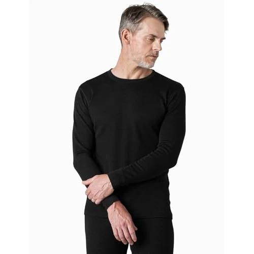 LAPASA 100% Merino Wool Men's Base Layer Top Long Sleeve Shirt Thermal Underwear Winter Sports Outdoor M29/M67 (1 Top),XL,Black (Lightweight)