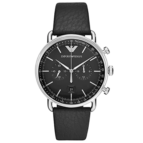 Offerta a tempo: Emporio Armani Orologio Uomo, movimento cronografo, cassa 43 mm in acciaio inox argento con cinturino in pelle, AR11143, Carbone e Nero, 43 mm - 43% da 151.47 € a 87.09 €