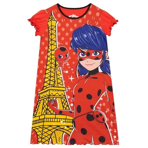 Offerta a tempo: Miraculous Camicia da Notte Pigiama Ladybug Bambina A Pois | Tikki Camicia da Notte Manica Corta | Pigiama con Balze Rosso 8-9 Anni - 33% da 14.99 € a 9.99 €