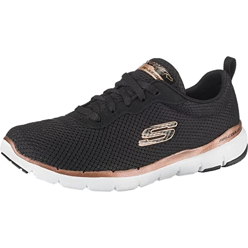 Skechers Flex Appeal 3.0 First Insight, Sneakers Donna, Nero Black Mesh Rose Gold Trim, 35 EU