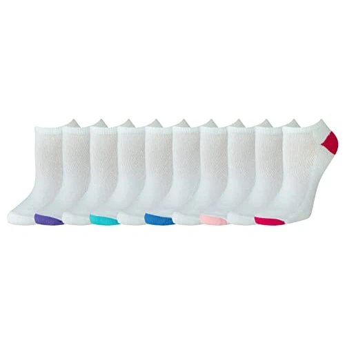 Amazon Essentials Women's Cotton No-Show Athletic Socks, Lightly Cushioned, 10 Pairs, White, 3-7