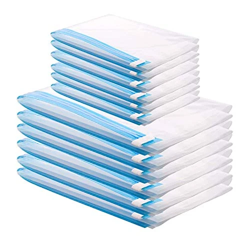 GQC Roll-up Storage Bags, 12 Pack Travel Compression Bags (6 Medium + 6 Large), No Pump or Vacuum Needed, Reusable Space Saver Bags,Perfect for traveling(6(60x40) cm 6(50x35) cm)