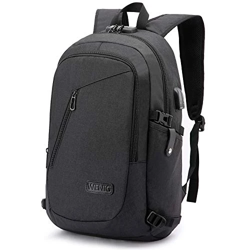 Limited-time offer: WENIG Anti-Theft Laptop Backpack,Business Travel Backpack Bag with USB Charging Port Lock,Water Resistant College School Computer Rucksack Work Backpack for Mens Womens Fits 15.6 Inch Laptop-Black from 29.70 GBP to 16.48 GBP (save 45%)