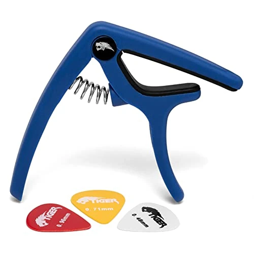 TIGER GACAPO9-BL Capo à pince à dégagement rapide pour guitares acoustiques, électriques et basses - Bleu