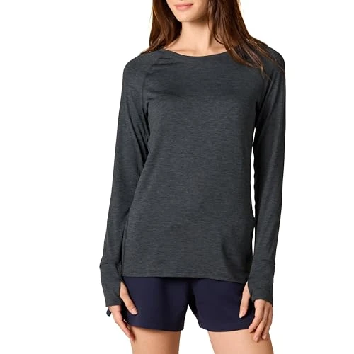 Limited-time offer: Amazon Essentials Women's Brushed Tech Stretch Long-Sleeve Crewneck Shirt (Available in Plus Size), Black/Space Dye, X-Large from 18.60 GBP to 18.60 GBP (save 0%)