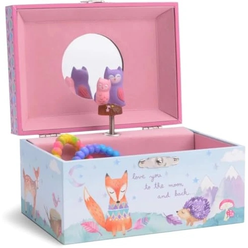 Jewelkeeper Spieluhr Schmuckkästchen - Musikalische Schmuckschatulle für Mädchen mit Sich drehenden Eulen, Walddesign - Morgen kommt der Weihnachtsmann Melodie