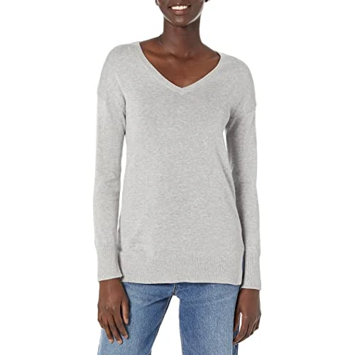 Offerta a tempo: Amazon Essentials Maglione A Tunica Leggero A Maniche Lunghe Con Scollo A v (Disponibile In Taglie Forti) Donna, Grigio Chiaro Puntinato, XS - 0.00% da 12.77 € a 12.77 €