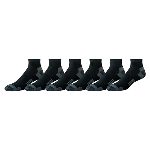 Amazon Essentials Herren Sportliche Knöchelsocken, Atmungsaktiv, Baumwollmischung, Gepolstert, 6 Paar, Schwarz, 46-48