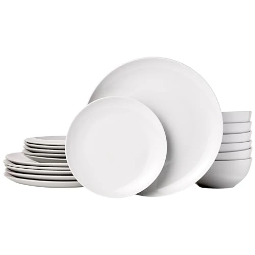 Oferta limitada: Amazon Basics Vajilla, 6 servicios, Paquete de 18, Porcelana blanca lisa de 28.34 EUR a 28.34 EUR (ahorro 0%)