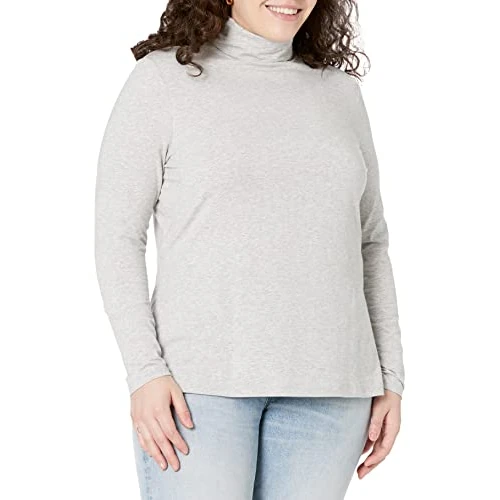 Limited-time offer: Amazon Essentials Women's Turtleneck Long Sleeve Shirt (Available in Plus Size), Grey (Grey Heather), L from 8.64 £ to 6.67 £ (save 23%)