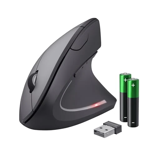 Trust Verto Souris sans Fil, Souris Verticale Ergonomique, 800-1600 DPI, 6 Boutons, LED, Prévention Syndrome de la Souris et Epicondylite, pour Droitier, PC, Ordinateur, Portable, Mac, Piles Incluses