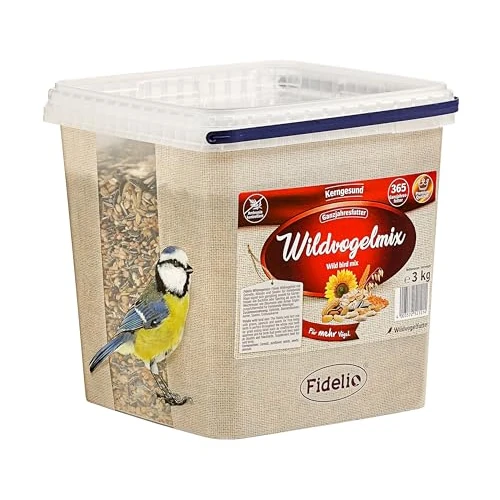 Fidelio Wildvogelfutter, Wildvogelmix, ganzjähriges Wildvogelfutter proteinreich / energiereich, hochwertiges Vogelfutter für Wildvögel, im Eimer, 3 kg