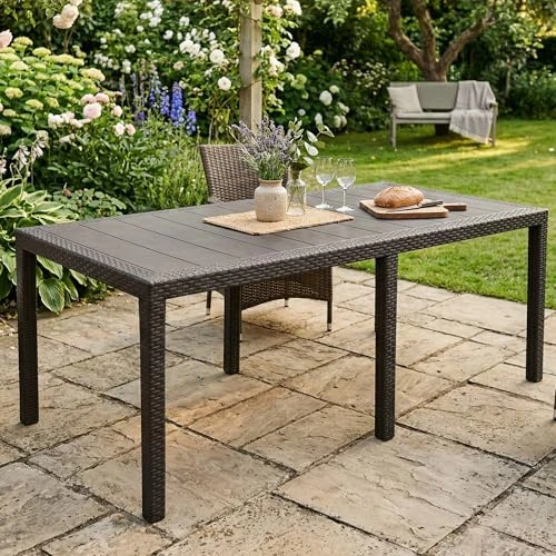 Offerta a tempo: Dmora - Tavolo da esterno Roma, Ripiano rettangolare allungabile da pranzo, Tavolo da giardino estensibile effetto rattan, 100% Made in Italy, 150/220x90h72 cm, Antracite - 15% da 139.99 € a 118.99 €