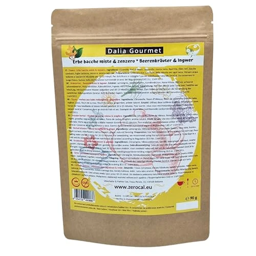 Dalia Gourmet | Infusión de Frutas y Tisana a granel | Relajante | Rica en vitaminas | Sin Gluten | Vegano (Hierbas con Bayas Mixtas & Jengibre - 90g)