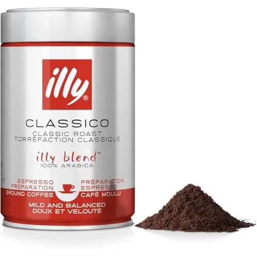 Offerta a tempo: illy, Caffè Macinato per Espresso Tostato CLASSICO, 100% Arabica con Note di Fiori d'Arancio e Gelsomino, Gusto Morbido e Retrogusto Dolce, Confezione da 250g - 8% da 7.29 € a 6.74 €