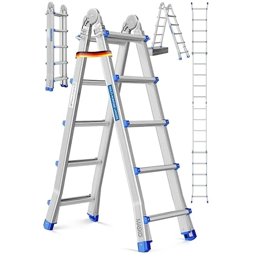 MASKO® Drabina aluminiowa Drabina wielofunkcyjna 5,10m 4x5 szczebli Drabina teleskopowa ✓ Drabina składana ✓ Drabina pojedyncza ✓ Drabina kozłowa ✓ Drabina wysuwana ✓ Drabina dwustronna i schodowa