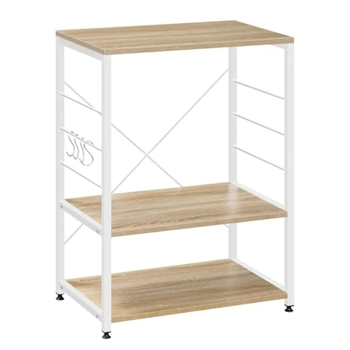 WOLTU Kitchen 3 Shelves Unit Storage Microwave Shelf, Heavy Duty Storage Freestanding Unit Corner Shelves Unit MDF Wooden and Steel Made Oak Colour RGB9309hei