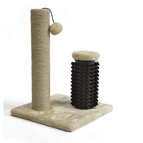 Amazon Basics Rascador para gatos de interior, rascador para gatos pequeños con cepillo para gatitos, 42 cm, beige